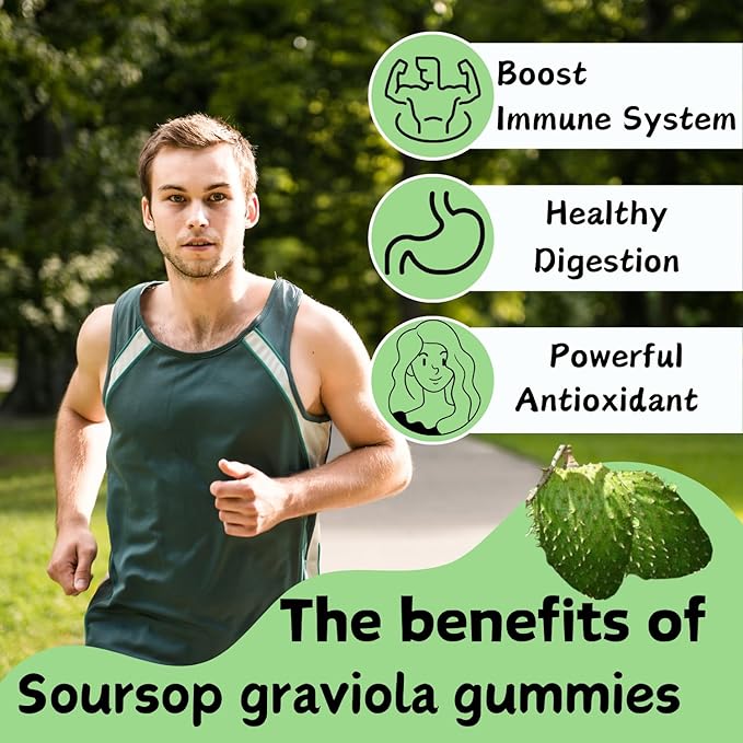 Soursop Graviola Gummies | 2000mg Soursop Leaves Extract for Digestive, Cell Support, Immune Support and Antioxidant | High-Absorption | Soursop Fruit for Adults | Non-GMO, Vegan, 120 Gummies