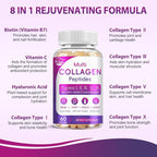 Multi Collagen Peptides Softgel - Type I, II, III, V, X - Hydrolyzed Collagen Peptides with Biotin, Vitamin C, Hyaluronic Acid, Supports Skin Hair Nail, Grass-Fed, Non-GMO, 60 Softgel, 1 Pack