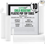 Kopperko Pop Top Pill Bottle (116mm, 4.6 Inch 10-Pack) | Child Resistant Small Container for Pills | Mini Storage Tube for Spices | Airtight, UV Resistant & Waterproof (Clear Plastic)