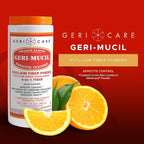 GeriCare Geri-Mucil Psyllium| 4-In-1 Orange-Flavor Psyllium Husk Powder| Daily Fiber Supplement| Sweetened Gluten-Free Fiber Drink Mix| Water-Soluble Husk Fiber Powder For Bowel Movement|13oz (2 Pack)