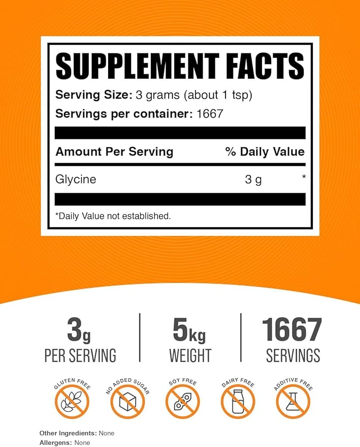 BulkSupplements.com Glycine Powder - Amino Acids Supplement for Liver & Immune Support - Unflavored, Gluten Free - 1000mg per Serving, Pack of 5 (5 Kilograms - 11 lbs)