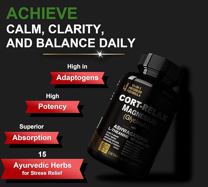 Super Calm Cortisol Supplements for Women & Men with Magnesium Glycinate, Ashwagandha, L-Theanine, Phosphatidylserine, Ginkgo & Lions Mane for Calm, Focus, Mental Clarity, Relaxation, Sleep, Energy