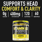 Vitamin B2 Gummies Riboflavin 400mg – 120 Gummies with Magnesium, CoQ10 & Vitamin B2 for Adults – Sugar Free B2 Vitamin 400mg for Energy, Head Comfort & Nervous System Support