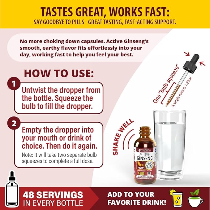 Active Ginseng Korean Red Panax Ginseng with Natural Ginsenosides - All-Natural Advanced Liquid Solution for 2X Absorption - Supports Healthy Energy, Vitality, Mood and More