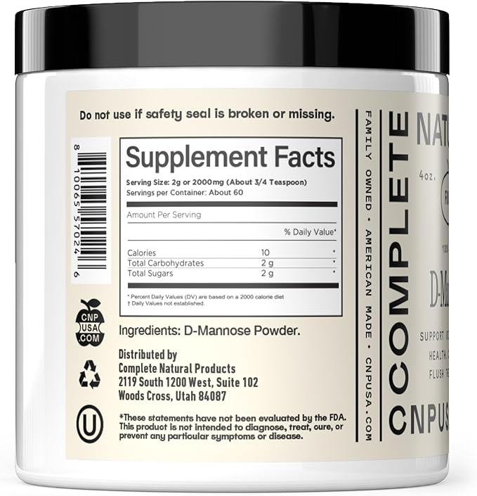 D Mannose Powder Supplement 4oz - D Mannose for UTI Support, Pure D-Mannose Powder for Bladder Urinary Tract Health, Easy Mix Concentrate, No Fillers, Non GMO Gluten Free, Kosher Certified Made USA