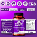 Myo-Inositol & D-Chiro Inositol 40:1 Supplement for Women – Hormone Balance, PCOS Support, Fertility & Ovary Health – with Folic Acid, Vitamin D3 & Ashwagandha – Non-GMO, Vegan, 120 Capsules