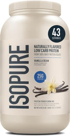 Isopure Low Carb 100% Pure Whey Isolate Protein Powder, Lactose Free, Gluten Free, with Vitamins, Vanilla, 25g Protein Per Serving, 3 Lbs, 43 Servings (Packaging May Vary)