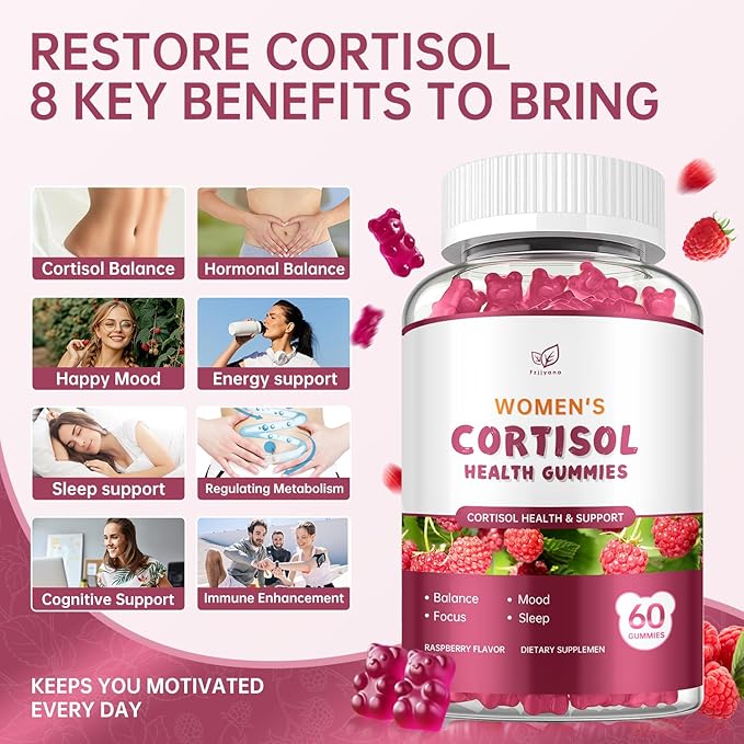 (2 Pack) Cortisol Gummies,Cortisol Reducer for Women,with rhodiola rosea,l-theanine,Phosphatidylserine,magnesium ashwagandha - Emotional support, adrenal balance, sleep, raspberry flavor, 120 Count