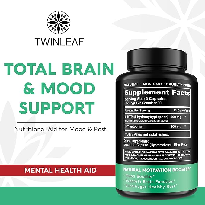 5 HTP Supplement for Mood Support - Made in USA - Natural Manganese & L-tryptophan Capsules - 5-HTP Booster for Men & Women - Proprietary Formula for Mood and Relaxation - 60 Vegan Capsules
