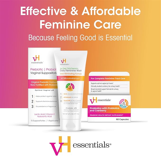vH essentials Foaming Feminine Wash - Fragrance Free - Ph Balanced, Hypoallergenic, Prebiotics, Natural Botanical Extracts and Vitamins - Odor Eliminating Formula - 6 Fl Oz