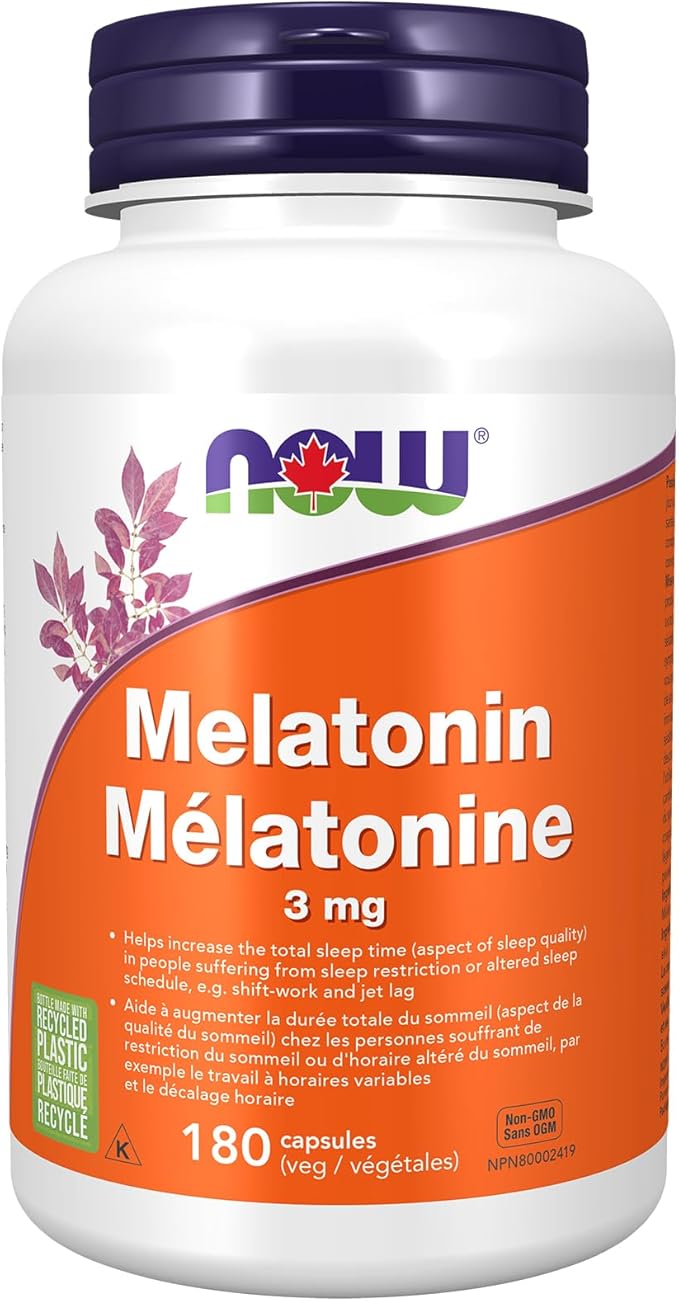 NOW Foods Supplements, Melatonin 3 mg, Free Radical Scavenger*, Healthy Sleep Cycle*, 180 Veg Capsules