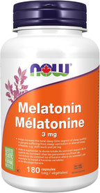 NOW Foods Supplements, Melatonin 3 mg, Free Radical Scavenger*, Healthy Sleep Cycle*, 180 Veg Capsules