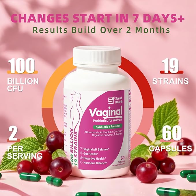 Vaginal Probiotics for Women, 100 Billion CFU with Akkermansia Probiotics & Prebiotics & Synbiotics Supplement for Vaginigal Health, pH Balance, Moisture, Odor Control, Non-GMO, Third-Party Tested