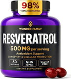 Resveratrol Supplement 500mg – 98% Trans Resveratrol 1000mg Organic Complex – NAD Resveratrol Antioxidants & Anti Aging Supplement for Heart Health, Wellness Formula, Healthy Cell Support