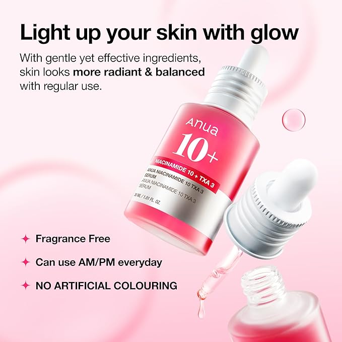 Anua Niacinamide 10 + TXA 4 Serum, Dark Spot Care, Hyaluronic Acid, Tranexamic Acid, Lightweight & Hydrating All-in-One Daily Facial Serum for Glass Skin, Korean Skincare, 1.01 fl.oz
