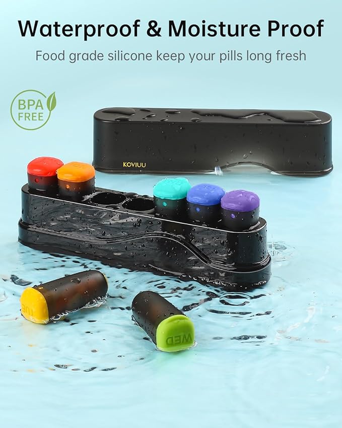 KOVIUU Weekly Pill Organizer 1 Time a Day, Detachable Pill Box 7 Day, Travel Pill Case, Once Daily Medication Dispenser, Week Pill Holder Container for Vitamin, Medicine, Supplement, Pillbox, Black