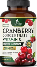 Cranberry Supplement Pills - 500mg Cranberry Extract & High Potency Vitamin C Per Serving - Urinary Tract Health Support for Women & Men - Vegan, Gluten Free, Non-GMO, Made in USA - 60 Capsules