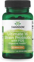 Swanson Dr. Stephen Langer's 16-Strain Probiotic with Prebiotic FOS for Gut-Health-Conscious Adults with 3.2 Billion CFU (60 Vegan Capsules)
