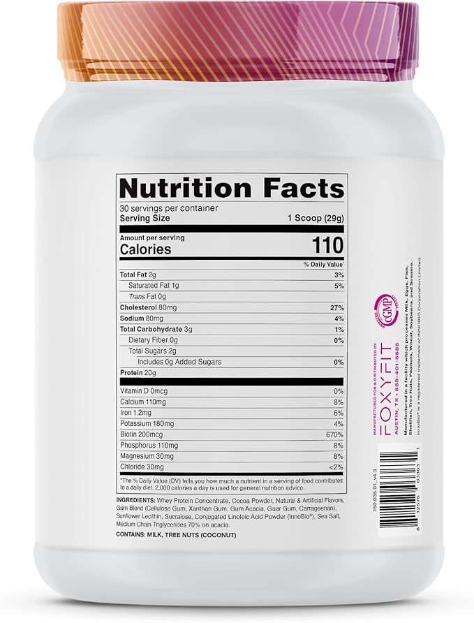 FoxyFit Protein for Her, Double Chocolate Whey Protein Powder with CLA and Biotin for a Healthy Glow (1.85 lbs)