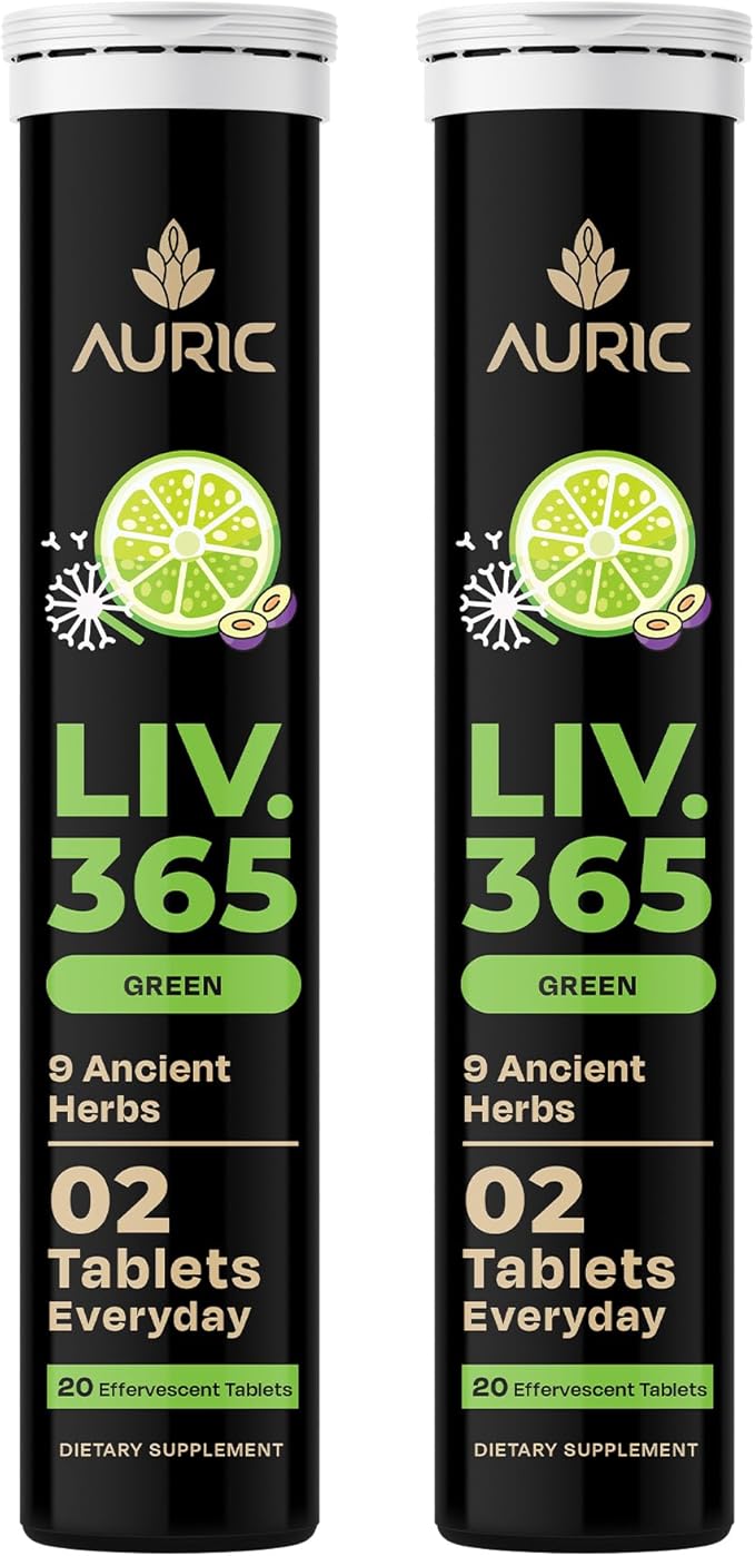 Auric Liv365 Liver Detox Supplement 40 Tablets | Lemon Flavour Advanced Herbal Formula for Liver Health, Detox & Cleansing