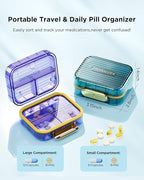 Acedada Small Pill Box, Travel Pill Organizer, Compact 7-Compartment Moistureproof Pill Case for Purse, Chic Daily Pill Container, Portable Medicine & Vitamin Holder for Fish Oil & Supplements, Purple