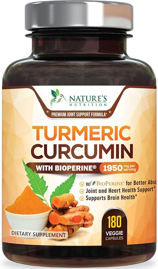 Turmeric Curcumin Supplement - 95% Curcuminoids with Organic Turmeric & BioPerine Black Pepper for Best Absorption - Daily Joint & Immune Health Support, Vegan, Non-GMO, Bottled in USA - 180 Capsules