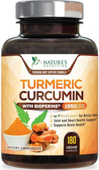 Turmeric Curcumin Supplement - 95% Curcuminoids with Organic Turmeric & BioPerine Black Pepper for Best Absorption - Daily Joint & Immune Health Support, Vegan, Non-GMO, Bottled in USA - 180 Capsules