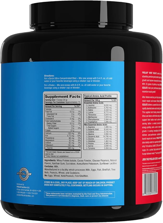 Prolab Whey Isolate 5LB, Ultra-Pure, Fast-Absorbing Whey Protein Isolate with 23g Protein & BCAAs,Supports Lean Muscle Growth, Recovery & Performance (Vanilla Ice Cream)