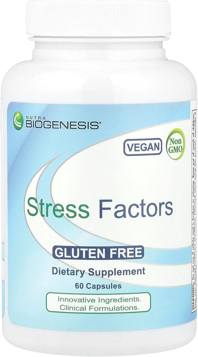 Nutra Biogenesis Stress Factors - GABA Supplements for Women & Men, L Theanine Calm Relaxation Support for Adults, 100mg L-Theanine & 25mg GABA Per Pill - 60 Veggie Capsules
