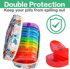 Serfeymi Weekly Travel Pill Organizer 2 Times A Day AM PM Rainbow Pill Box 7 Day with Zipper Canvas Pill Case, Medicine Organizer for Pills, Vitamins, Fish Oils - Purple 01+ Bloom 01