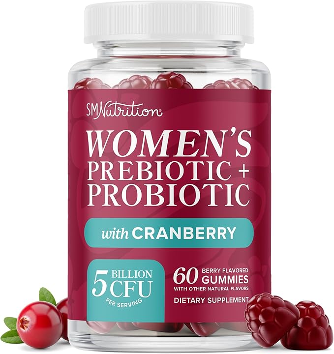 Probiotics for Women with Prebiotics + Cranberry | 5 Billion CFU | Berry-Flavor Gummies | Probiotics for Digestive Health, Vaginal Health & pH Balance | Supplements for Women | Vegan | 60 Ct