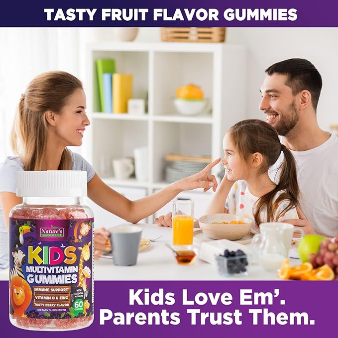 Multivitamin for Kids - Complete Daily Children's Multi Vitamin Gummy Chew with Vitamin D, B Vitamins, Zinc & More - Energy, Memory Focus & Immune Health Support - Natural Berry Flavor - 60 Gummies