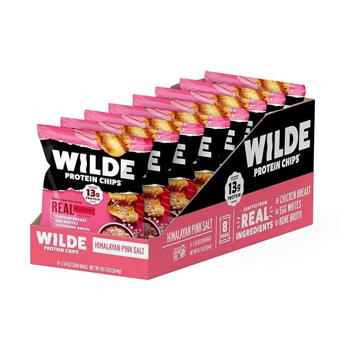 WILDE Himalayan Pink Salt Protein Chips, Thin and Crispy, High Protein, Keto Friendly, Made with Real Ingredients, 1.34oz Bags (Pack of 8)