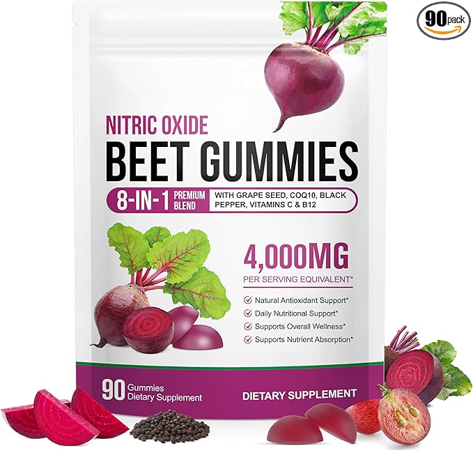 Total Beets Soft Chews,Beet Root Gummies with Vitamins C & B12,L-Arginine & L-Citrulline,Grapeseed Extract,Antioxidants,Healthy Energy Supplement with Elite Ingredients,Heart Health Superfood (1)