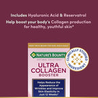 Nature's Bounty Optimal Solutions Ultra Collagen Booster for Healthy-Aging Supplement, Resveratrol, Hyaluronic Acid – Collagen Capsules for Women, 48 Capsules (Pack of 2)