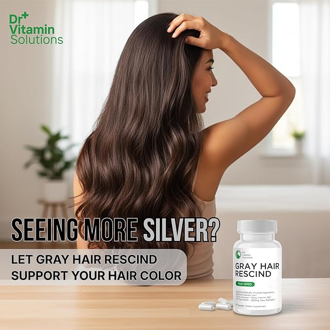 Gray Hair Rescind with Catalase - Antiaging Hair, Skin and Nails Vitamins, Pantothenic Acid, Folic Acid 400mcg, Biotin 300mcg, Saw Palmetto for Men and Women