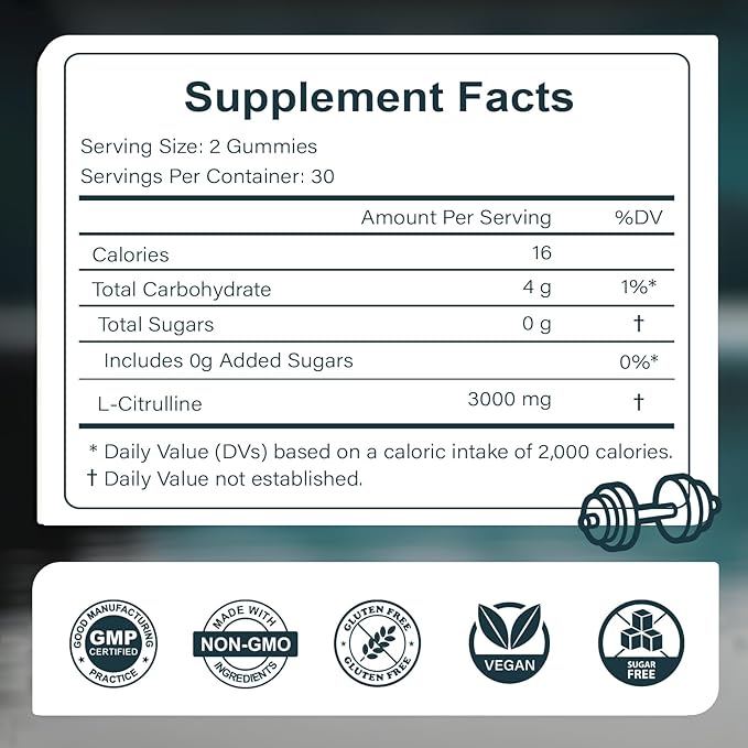 ABYSSUS L Citrulline Gummies for Men 3000mg - Nitric Oxide Supplement for Muscle & Energy, Chewable L-Citrulline Supplements for Daily Performance, 60 Count