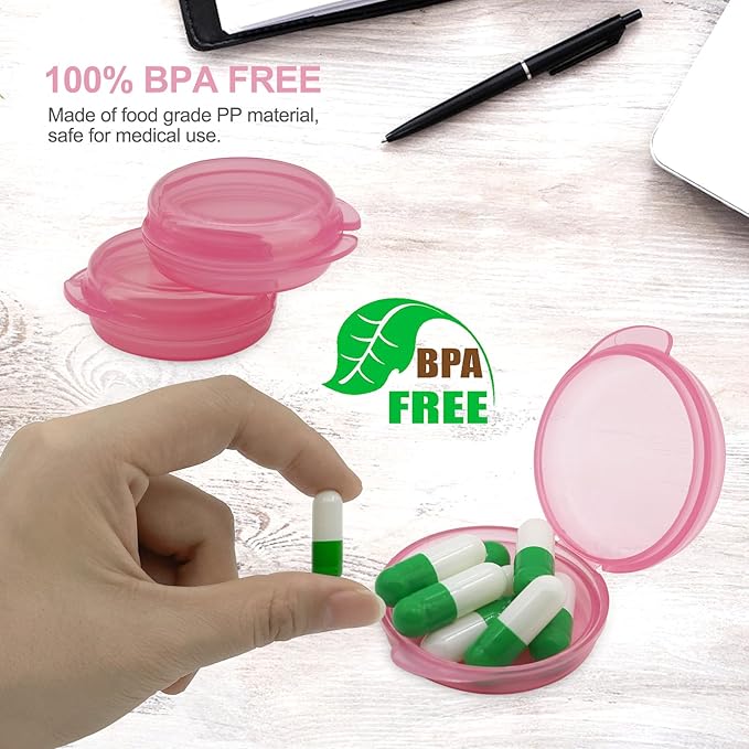 Pill Organizer for Pocket, Mini Pill Box for Pocket Purse, Portable Travel Pill Container, Small Secure Storage for Supplements & Daily Care (Pink 3 PCS)