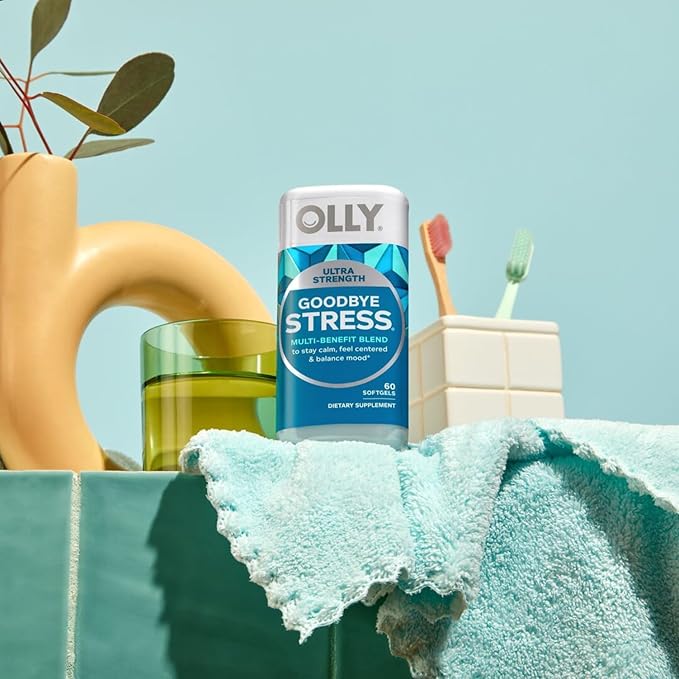 OLLY Ultra Strength Goodbye Stress Softgels, GABA, Ashwagandha, L-Theanine and Lemon Balm, Stress Relief Supplement - 60 Count