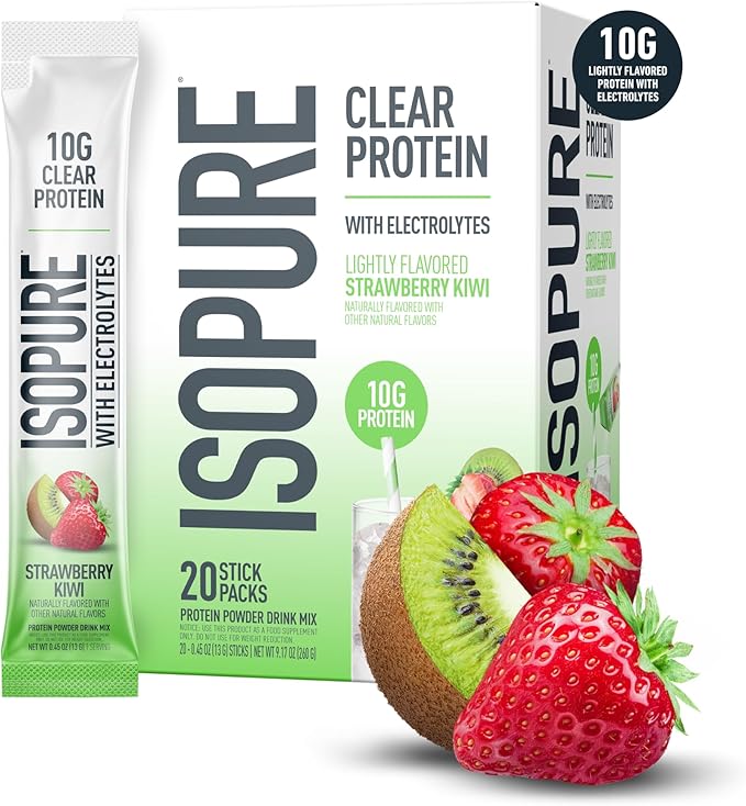 Isopure Clear Protein Stick Pack, Strawberry Kiwi, 20 Count (Pack of 1)
