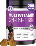 24-in-1 Dog Vitamins and Supplements 200 Ct Dogs Multivitamin Chewable Contain Chondroitin Probiotics Omega-3 Glucosamine for Dogs Skin Coat Heart Joint Gut Liver Brain Immune Support - Peanut Butter