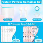 66Pcs Disposable Protein Powder Travel Container Set, 2 Styles 60 Disposable Pre-sealed Bags To Go, Leakproof Design for Gym, Workouts, Travel, with 6 Storage Pouchs, Scoops, Hooks