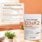 Vitamin D3 K2 Magnesium Complex, Extra Strength D3 & K2 with Triple Magnesium Softgels, D3 + K2 (Mk-7) | Support Bone & Immune | Improve Energy | Non-GMO, 200 Softgels (1) (1)