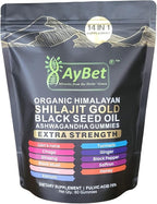 Organic Himalayan Shilajit Gold Gummies for Men and Women, Black Seed Oil, Ashwagandha, Ginseng, Turmeric, Gokshura, Lion's None, Lab Tested,%75 Fulvic Acid, No Sugar Added, Halal, 60Gummy