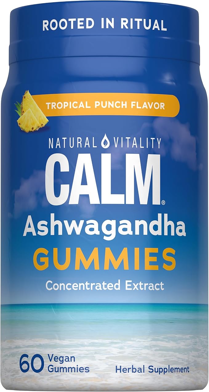 Natural Vitality Calm Ashwagandha Gummies | Tropical Punch Flavor | Concentrated Extract | Vegan & Gluten Free Herbal Supplement | 60 Count