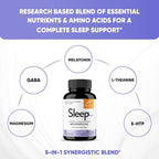 Sandhu's Sleep 60 Capsules –Non-Habit Forming 5-in-1 Sleep Aid Supplement with Melatonin, Magnesium, GABA, L-Theanine & 5-HTP