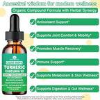 Turmeric Curcumin Supplement Drops with 95% Curcuminoids, Enhanced Absorption Liquid Turmeric Complex 1000mg w/Bee Propolis Ginger MCT Oil Vitamin C & Black Pepper for Joint & Immune Support | Non GMO