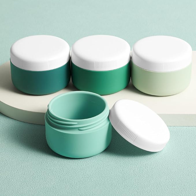 kuangre Travel Containers for Toiletries, Silicone Cream Jars BPA-Free, Leak-proof 3oz Travel Size Containers, Portable Size Silicone Jars with Lid for Cosmetic Face Hand Body Cream (4 Pack)