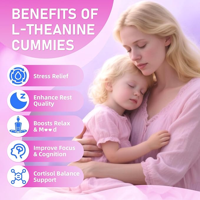 2 Pack L-Theanine Gummies for Kids & Adults, L'Theanine 400mg with Ashwagandha, GABA, 5HTP, L Theanine Supplement for Calm, Zzz & Relaxation Support, Raspberry Flavor, 120 Counts