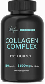 Collagen for Women & Men - Vital Nutrition - Hydrolyzed Collagen Peptides - Multi Collagen Capsules, Keto Friendly, Healthy for Skin, Nails, Bones & Joints, NonGMO- Type I,II,III, V, X - 300 Capsules